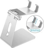 OMOTON C2 Adjustable Aluminum Cell Phone Stand with Charging Cutout, Silver | Sturdy 3mm Base with Non-Slip Silicone Pads, Multi-Angle, Works with 19mm Thick Cases Smartphones, Desktop Recording Facetime - Image 3