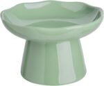 Raised Cat Bowl - Elevated Ceramic Cat Bowls for Indoor Cats, Shallow Cat Food Dish Whisker Friendly, Porcelain Flat Faced Dog Bowl for Small Dogs, Protects Pet Spine, 6", Green - Image 2