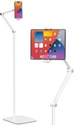 Viozon Tablet Floor Stand Holder, Compatible with 4.7"-13" Phone/Tablet, iPhone 15 Plus/Pro Max iPad,Kindle, 68" Phone Stand, Aluminum Alloy, Universal 360° Rotatable,for Bed,Sofa,Desk,White - Image 2