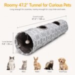 Geometric Straight Cat Tunnel with Plush Inside,Cats Toys Collapsible Tunnel Tube with Balls, for Rabbits, Kittens, Ferrets,Puppy, Diameter 9.8 Inch - Image 6