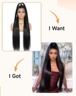 Lace Front Wigs Human Hair 32 Inch 12A Virgin Straight Human Hair Wig 200 Density Soft 13x6 Lace Front Wigs Human Hair Pre Plucked Invisilbe Hairline Glueless HD Frontal Wig Natural Black - Image 3