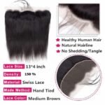 13x4 Lace Frontal Closure Ear to Ear HD Lace Frontal 12 Inch | Brazilian Straight Frontal Lace Closure,Virgin Human Hair Frontal,Natural Black, 150% Density - Image 5
