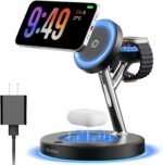 3 in 1 MagSafe Wireless Charger Stand for iPhone Apple Watch AirPods | Adjustable Blue Ambient Light,15W Magnetic Charging Station for iPhone 17 16 15 14 13 12 Series wireless charging station - Image 2