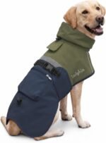 Luciphia Dog Raincoat, Adjustable Hooded Reflective Jacket with Pocket | Olive Navy XX-Large dog rain jacket with leash hole, buckle-on, non-stick fur. For daily walks. - Image 2