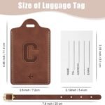 Luggage Tags for Suitcase Personalized Initial Leather Bag Tags | Embossed Travel Tags, 3 Info Cards, Privacy, Travel Essentials, Monogrammed Letter, Backpack Tags, Women and Men, Brown C - Image 3