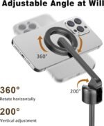 TONEOF 68" Magnetic Aluminum Phone Tripod Selfie Stick for iPhone & Android | Rechargeable Remote,360° Rotatable Foldable Cell Phone Stand Holder with Metal Ring,Travel Tripod for Magsafe (Black) - Image 6