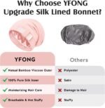 YFONG Silk Lined Bonnet for Sleeping Women Men, 22 Momme Mulberry Silk Cap | Soft & Breathable Bamboo Viscose Outer, Reduce Frizzy Tangled Hair, Stay on All Night, Adjustable Strap, For Curly Long Hair - Image 9