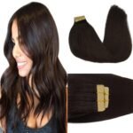 GOO GOO Tape in Hair Extensions Human Hair, 2 Dark Brown, 20inch 50g 20pcs, Skin Weft Seamless Invisible, Silky Straight with Thick Ends, Remy Human Hair - Image 2