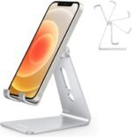 OMOTON C2 Adjustable Aluminum Cell Phone Stand with Charging Cutout, Silver | Sturdy 3mm Base with Non-Slip Silicone Pads, Multi-Angle, Works with 19mm Thick Cases Smartphones, Desktop Recording Facetime - Image 2