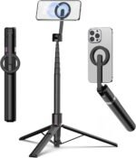 TONEOF 68" Magnetic Aluminum Phone Tripod Selfie Stick for iPhone & Android | Rechargeable Remote,360° Rotatable Foldable Cell Phone Stand Holder with Metal Ring,Travel Tripod for Magsafe (Black) - Image 2