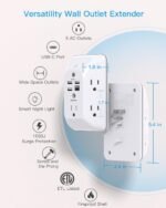 Outlet Extender with Night Light, Multi Plug Wall Outlet, Surge Protector | Multiple Electrical Outlet Splitter Expander, 4 USB Ports (1 USB C) Wall Charger, Plug Extension Adapter for Home, Dorm, RV - Image 4