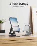 Nulaxy 2 Pack Aluminum Dual Folding Cell Phone Stand for Desk, Black&Silver | Height Angle Adjustable, Portable Phone Holder Fits 18mm Thick Case, Anti-Slip Base, Smartphone Desktop Essential Accessory - Image 3