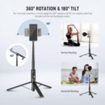 NEEWER 57.9" Selfie Stick Tripod Compatible with iPhone Samsung Android, Metal Portable Lightweight Travel Cell Phone Stand with Phone Holder Mount & Remote for Video Recording Filming, PA992 Black - Image 4