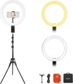 NEEWER 12" Selfie Ring Light with App Control/Remote/Tripod Stand, 3200mAh LED Bi Color CRI95 2900K-7000K Ringlight Circle Lighting Compatible with iPhone Vlog Makeup Studio Video Recording, RB12B - Image 2