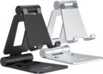Nulaxy 2 Pack Aluminum Dual Folding Cell Phone Stand for Desk, Black&Silver | Height Angle Adjustable, Portable Phone Holder Fits 18mm Thick Case, Anti-Slip Base, Smartphone Desktop Essential Accessory - Image 2