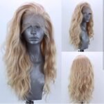ELESTY Long Natural Curly Glueless Lace Front Wig Gloden Blonde Synthetic Lace Front Wigs for Women Left Part Glueless Heat Resistant Fiber Hair Daily Party Wig … - Image 2