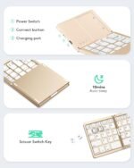 Samsers Foldable Bluetooth Keyboard with Touchpad, Ultra Slim Compact, Gold | Multi-touch Trackpad, Full Size, Phone Holder, USB-C Charging, 1 Device, for Android Windows iOS Mac OS, Mobile Productivity - Image 7