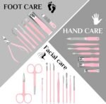 MINKINH 26-Piece Manicure Set for Women, Pink At-Home Nail Care Kit | Carbon Steel Nail Clippers, 410 Stainless Steel Tools, PU Organizer Case for Pedicure, Cuticle, Facial and Daily Self-Care - Image 4