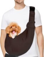 Reversible Dog Cat Sling Carrier, Small Dog Carrier, Adjustable Dog Sling, Hands Free Cross Body Carrier with Collar Hook for Dog/Cat/Bunny up to 11lb (Brown) - Image 2