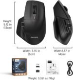 PHILIPS Ergonomic Wireless Mouse, Multi-Device Bluetooth (USB-A/C) for Laptop & Mac/PC, Silent Productivity Mouse with Side Scroll, 5-Level DPI Rechargeable Computer Mouse, Right-Handed Comfort - Image 8