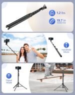 EMART 62’’ Cell Phone Tripod Stand with Remote for iPhone and Android | Compact lightweight design easy to carry for travel & outdoor use，works great for live streaming, vlogging, filming - Image 9