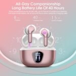 Wireless Earbuds, Bluetooth 5.4 Headphones HiFi Stereo, Bluetooth Earbuds | With ENC Noise Cancelling Mic, IP7 Waterproof in Ear Earphones, 48H, LED Display Ear buds for Pad Phones Workout, Rose Gold - Image 5