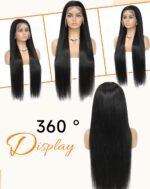 Lace Front Wigs Human Hair 32 Inch 12A Virgin Straight Human Hair Wig 200 Density Soft 13x6 Lace Front Wigs Human Hair Pre Plucked Invisilbe Hairline Glueless HD Frontal Wig Natural Black - Image 6