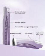 Dermaplane Razor for Women Face, Dermaplaning with 8 Refill Blades (Purple) | Peach Fuzz and Exfoliates, Rechargeable Dermaplane Tool, 3 Adjustable Speeds, LED Light, Simple to Operate, Easy to Carry - Image 7