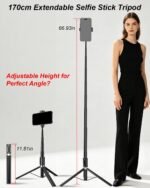 CAMBOFOTO 2-in-1 Phone Tripod Selfie Stick, 68in Extendable Remote Control - Image 3