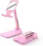 Cell Phone Stand, Adjustable Angle and Height Cell Phone Holder for Desk, Foldable and Portable, Anti-Slip Silicone Pad, Compatible with All Mobile Phones and 4-8 Inch Devices, Pink - Image 2