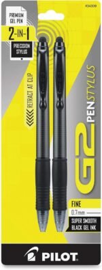 PILOT G2 Pen Stylus, Gray Barrel, 0.7 mm, Black Ink Pens, Pack of 2 - Image 2