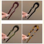 4Pcs French Large Hair Pins for Women - U Shaped Large Hairpins for Updos Bun - Hair Forks Accessories for Wedding Prom Fitness - Green | Black | Brown | Leopard Print Pin - Image 6