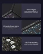 Samsers Full-Size Backlit Foldable Bluetooth Keyboard with Touchpad, Black | 7-color illuminated, BT5.1 x 3, Multi-touch Trackpad, PU Leather Cover, Phone Holder, Mouse click, Velvet bag, Mobile Work - Image 9