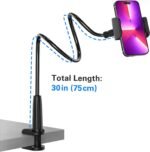Gooseneck Phone Holder for Bed, Flexible Overhead Cell Phone Mount for Desk, Hands-Free Viewing Clamp Stand Compatible with iPhone 17 16 15 Pro Max and 3.5-7" Devices - Image 4