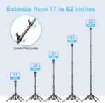 Fugetek 62" Professional Cell Phone Tripod, Ultra Stable 4 Leg Design, Bluetooth Remote, 100% All Aluminum Stick & Legs, Portable All in One, 360° Phone Mount with 2 Cold Shoe Slots, Non Skid Feet - Image 5