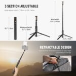 NEEWER 57.9" Selfie Stick Tripod Compatible with iPhone Samsung Android, Metal Portable Lightweight Travel Cell Phone Stand with Phone Holder Mount & Remote for Video Recording Filming, PA992 Black - Image 3