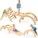 aiwo 7-in-1 Pikler Triangle Set Toddler Climbing Toys for 1+ Year Old Gift | Extra-thick wood, Foldable space-saving, Compact, Non-slip pads, Holds 2-3 kids, Montessori indoor yoy, Slide & Arch - Image 9