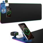 Wireless Charging RGB Gaming Mouse Pad with Foldable Phone Holder, Black | Charging Desk Mat, Large Desk Mat with Waterproof Surface, Ultra-Smooth Surface and Non-Slip Base for Gaming & Office - Image 2