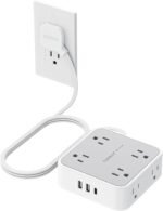 TESSAN Surge Protector Power Strip with 900J Surge Protection, 5 Ft, Grey | 8 AC with 3 USB Ports (1 USB C), Flat Plug Extension Cord, 3 Sided Outlet Extender with Power Switch for Office, Dorm - Image 2