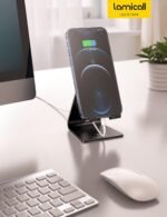 Lamicall Aluminum Cell Phone Stand, Adjustable Desk Phone Holder for iPhone | Adjustable Viewing Angle, Stable Anti-Slip Base, Case Friendly for iPhone 17 16 15 14 Pro Max, Office Desk Essential, Black - Image 8