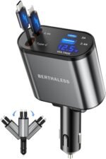 BERTHALESS Retractable Car Charger, 4 in 1 Fast Charging Car Charger with USB-C & USB-A, Compatible with iPhone 17/16/15/14/13/12/11,Galaxy,Pixel,Car Accessories Gifts for Fathers Day,Husband,Men,Dad - Image 2