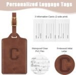 Luggage Tags for Suitcase Personalized Initial Leather Bag Tags | Embossed Travel Tags, 3 Info Cards, Privacy, Travel Essentials, Monogrammed Letter, Backpack Tags, Women and Men, Brown C - Image 4