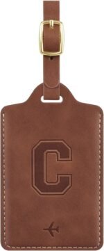 Luggage Tags for Suitcase Personalized Initial Leather Bag Tags | Embossed Travel Tags, 3 Info Cards, Privacy, Travel Essentials, Monogrammed Letter, Backpack Tags, Women and Men, Brown C - Image 2