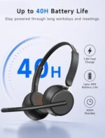 AOC Wireless Headset with Mic for Work, Bluetooth 5.4 Headphones-Dark Black | AI Noise-Canceling Mic for Clear Calls, Computer Headset with Mic Mute & USB A/C Dongle for PC, Computer, Laptop - Image 7