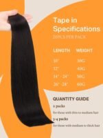 DOORES Tape in Hair Extensions Human Hair for Fine Thin, Add Volume, Length | 20" 50g 20pcs Jet Black, Real Remy Straight Tape ins, Invisible, Skin Weft Seamless for Women, Everyday Wear, Wedding, Silky - Image 5