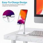 OMOTON CA02 Cell Phone Stand with Charging Hole for Desk Lightweight Silver | Fits iPhone 17/Samsung Galaxy 4-7" · Hands-Free Call · Gaming · Live Streaming · Compact Portable for Travel, Office, Home - Image 5