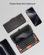 Doohoeek Universal Bluetooth Mini Keyboard, Wireless Compact Keyboard with Orange Navigation Keys & Any-Angle Stand for Android/iOS/Windows, Dual-Device Keypad for Phones/Galaxy Z Fold/iPad mini - Image 3