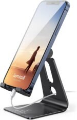 Lamicall Aluminum Cell Phone Stand, Adjustable Desk Phone Holder for iPhone | Adjustable Viewing Angle, Stable Anti-Slip Base, Case Friendly for iPhone 17 16 15 14 Pro Max, Office Desk Essential, Black - Image 2