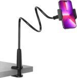 Gooseneck Phone Holder for Bed, Flexible Overhead Cell Phone Mount for Desk, Hands-Free Viewing Clamp Stand Compatible with iPhone 17 16 15 Pro Max and 3.5-7" Devices - Image 2