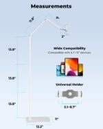 Viozon Tablet Floor Stand Holder, Compatible with 4.7"-13" Phone/Tablet, iPhone 15 Plus/Pro Max iPad,Kindle, 68" Phone Stand, Aluminum Alloy, Universal 360° Rotatable,for Bed,Sofa,Desk,White - Image 5